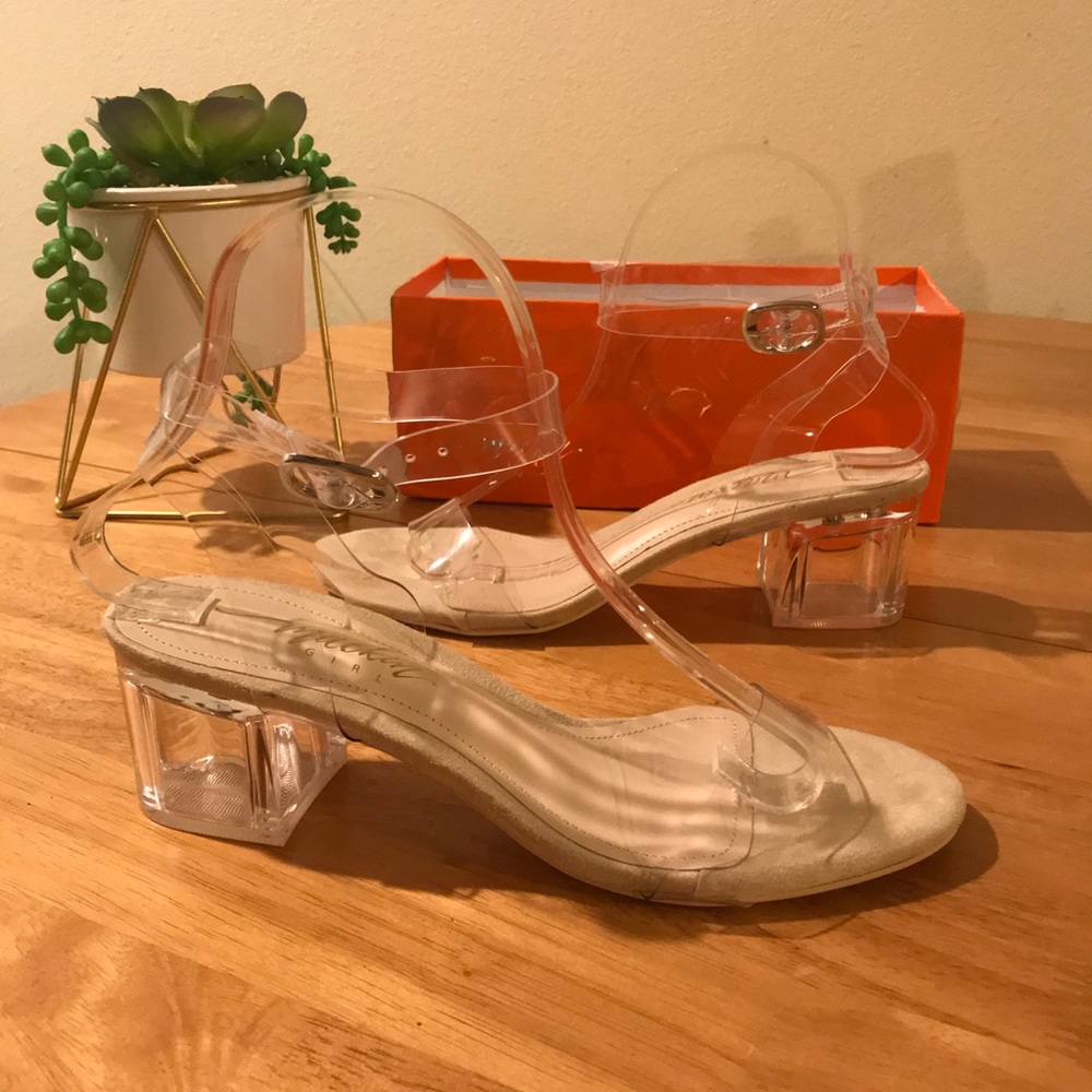 Ankle Strap Clear Sandals Block Heel Transparent